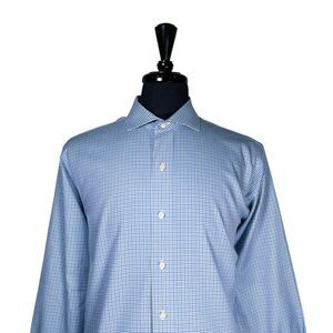 Brooks Brothers Mens Dress Shirt 16.5 35 Blue Green Plaid Regent Fit Non Iron